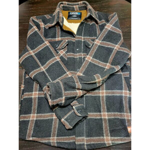 Tony Hawk Jacket Coat Mens Large Black Tan Plaid Sherpa Lining